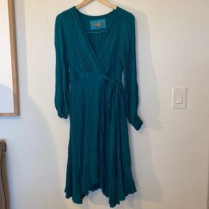 Anthropologie Boswell Textured Teal Wrap Dress